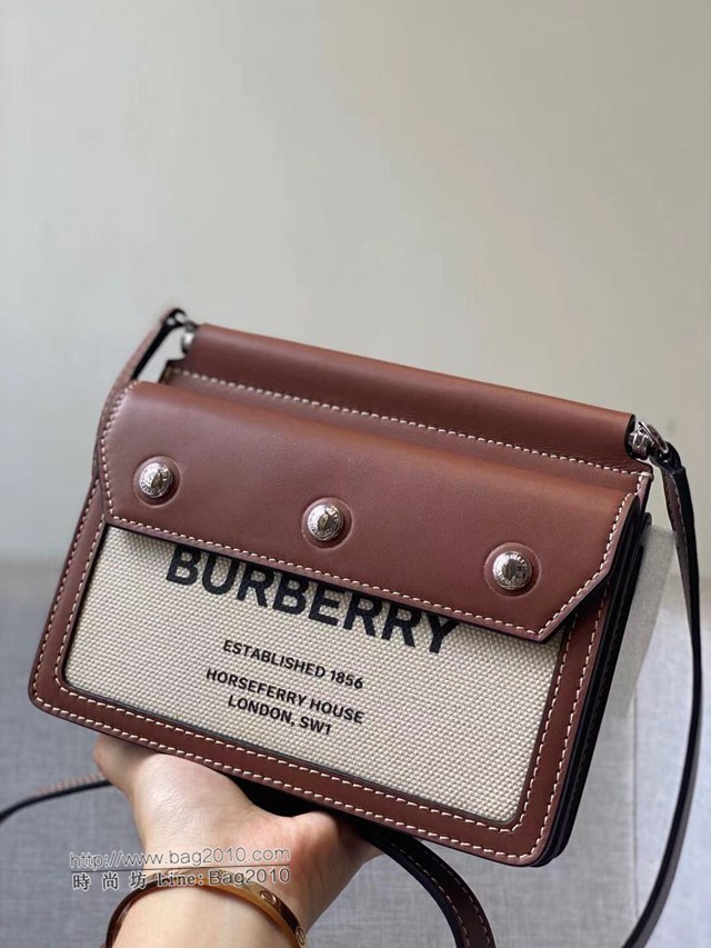 Burberry專櫃新款女包 白色帆布拼接小牛皮巴寶莉單肩斜挎包  db1026